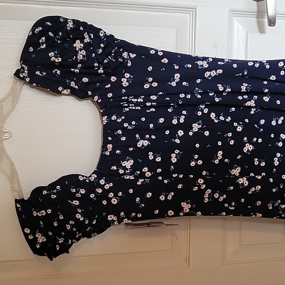 Navy Print Off Shoulder Dress - Picture 3 of 8